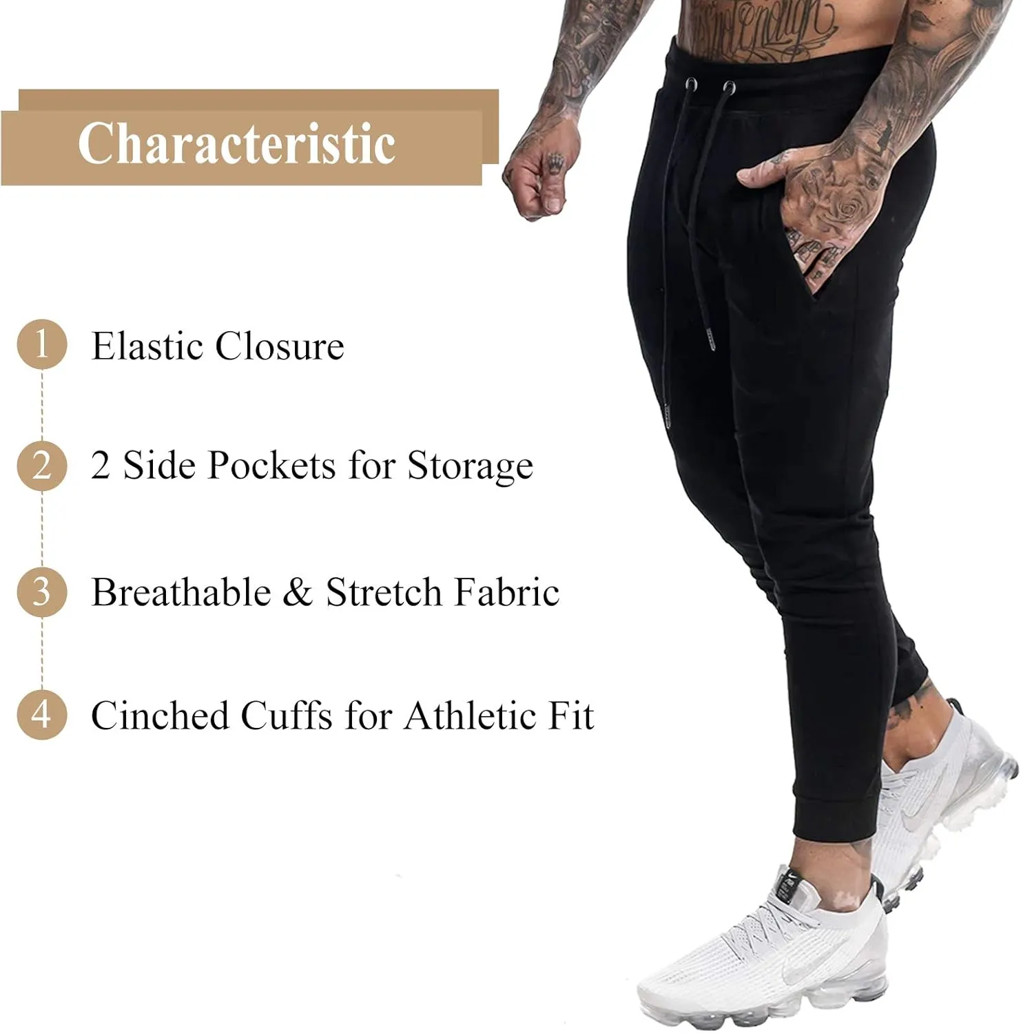 A WATERWANG Men's Slim Jogger Pants, Tapered Athletic Sweatpants for Jogging Running Exercise Gym Workout