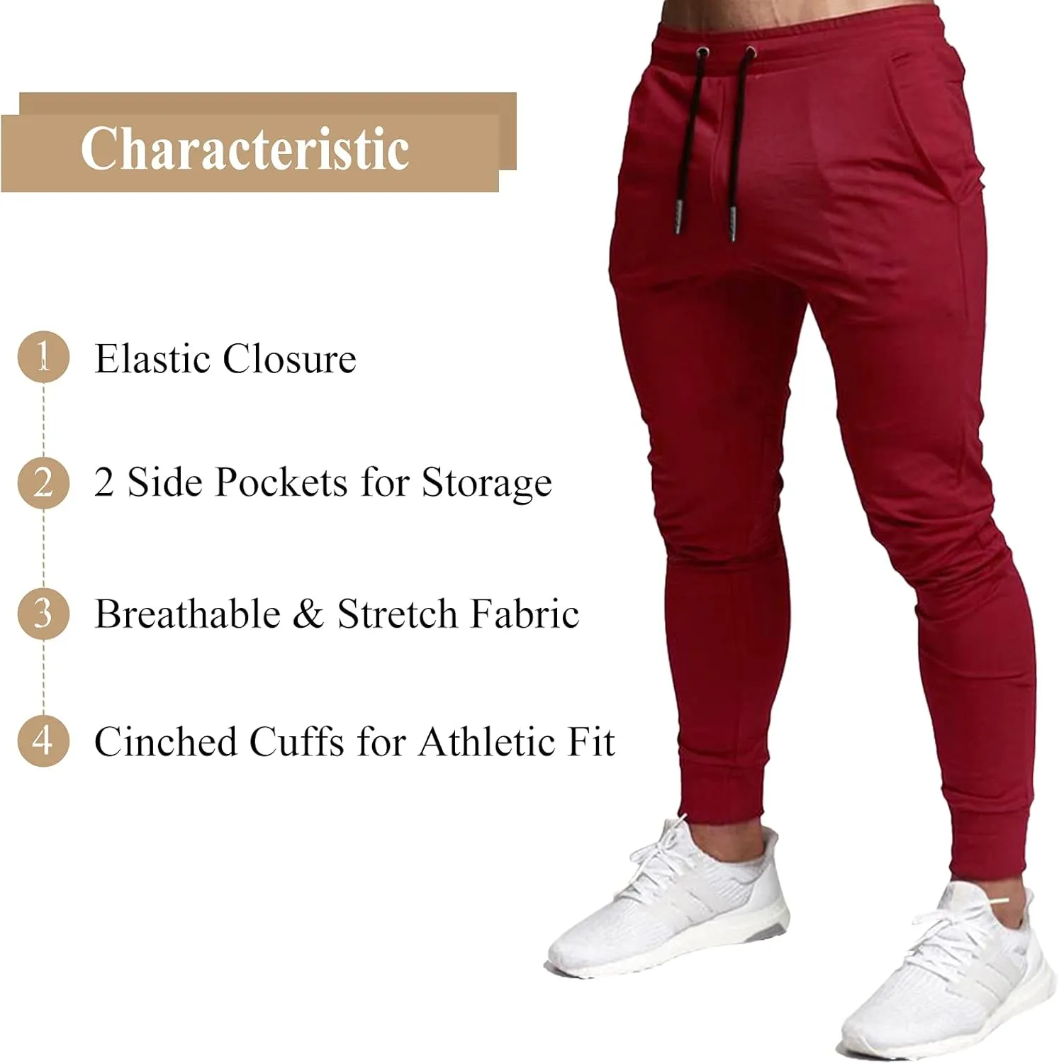 A WATERWANG Men's Slim Jogger Pants, Tapered Athletic Sweatpants for Jogging Running Exercise Gym Workout