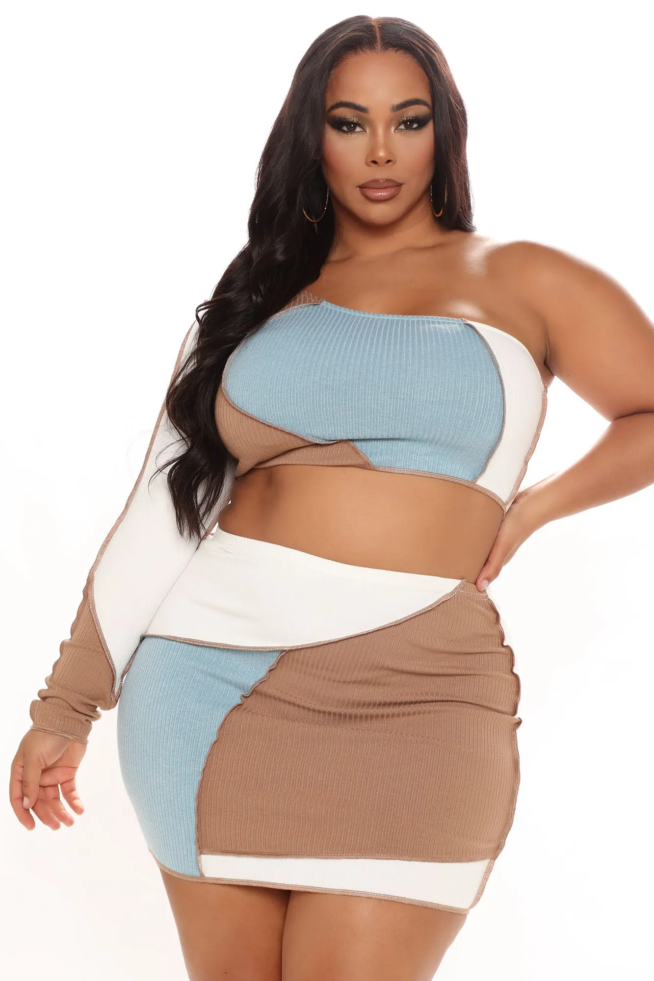 Alina Colorblock Skirt Set - Taupe/combo