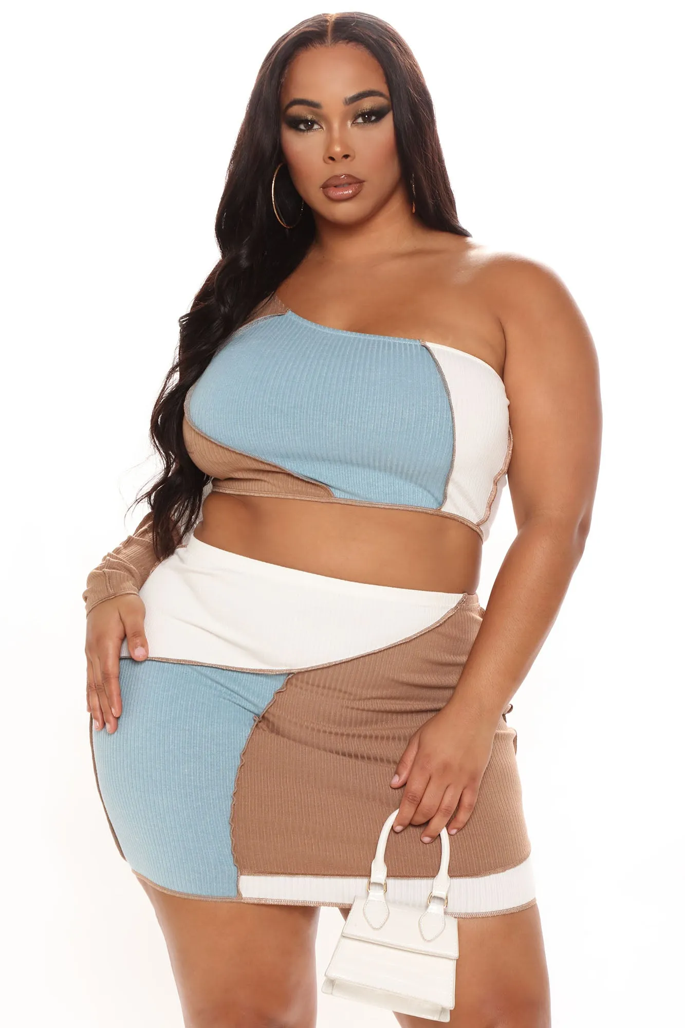 Alina Colorblock Skirt Set - Taupe/combo