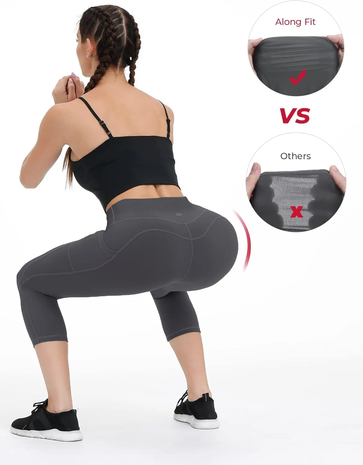 ALONG FIT Anti-Nail Leggings for Women, Non-See-Through Yoga Pants with Phone Pockets, Tummy Control Full-Length/Capri Tights
