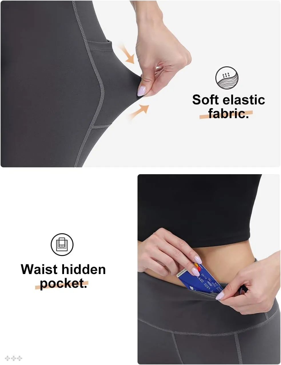 ALONG FIT Anti-Nail Leggings for Women, Non-See-Through Yoga Pants with Phone Pockets, Tummy Control Full-Length/Capri Tights