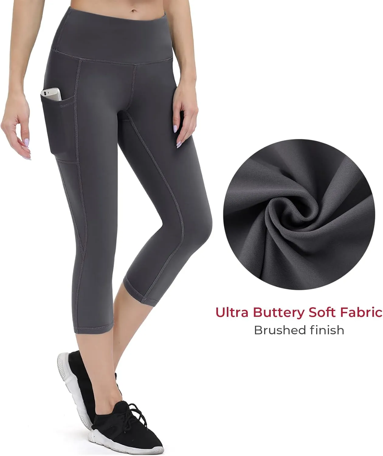 ALONG FIT Anti-Nail Leggings for Women, Non-See-Through Yoga Pants with Phone Pockets, Tummy Control Full-Length/Capri Tights