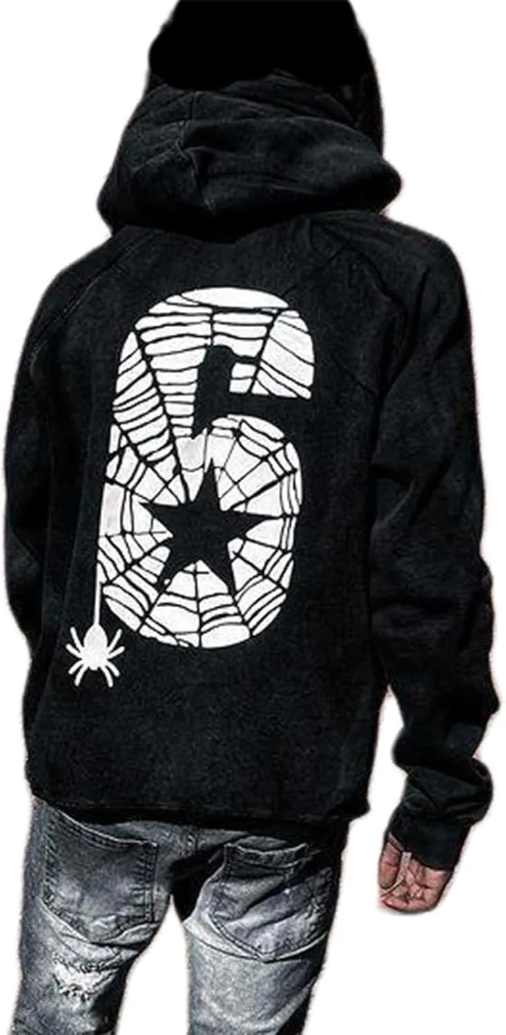 Amiblvowa Y2K Hoodie Men Women Spider Letter Graphic Hoodies Vintage Aesthetic Grunge Sweatshirt Pullover Harajuku Jacket