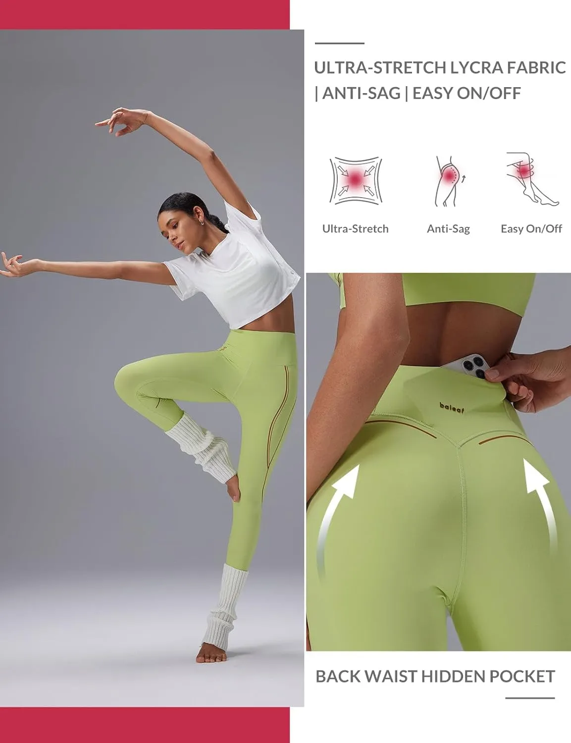 baleaf Freeleaf Broadway High Waisted Legging for Women, 25" Dance Yoga Workout Leggings with Pockets Soft Athletic Pants