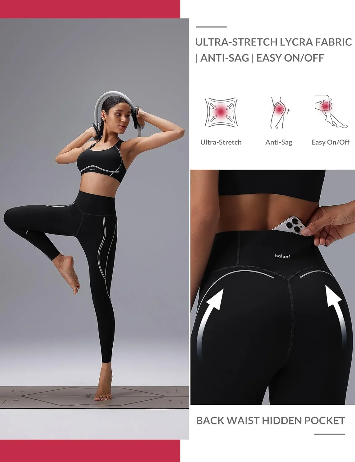 baleaf Freeleaf Broadway High Waisted Legging for Women, 25" Dance Yoga Workout Leggings with Pockets Soft Athletic Pants
