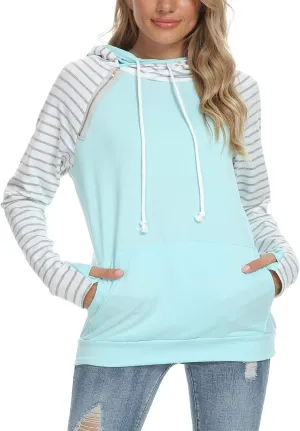 Barlver Women's Casual Hoodies Long Sleeve Sweatshirts Cowl Neck Drawstring Hooded Pullover Top with Pockets