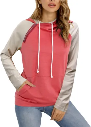 Barlver Women's Casual Hoodies Long Sleeve Sweatshirts Cowl Neck Drawstring Hooded Pullover Top with Pockets