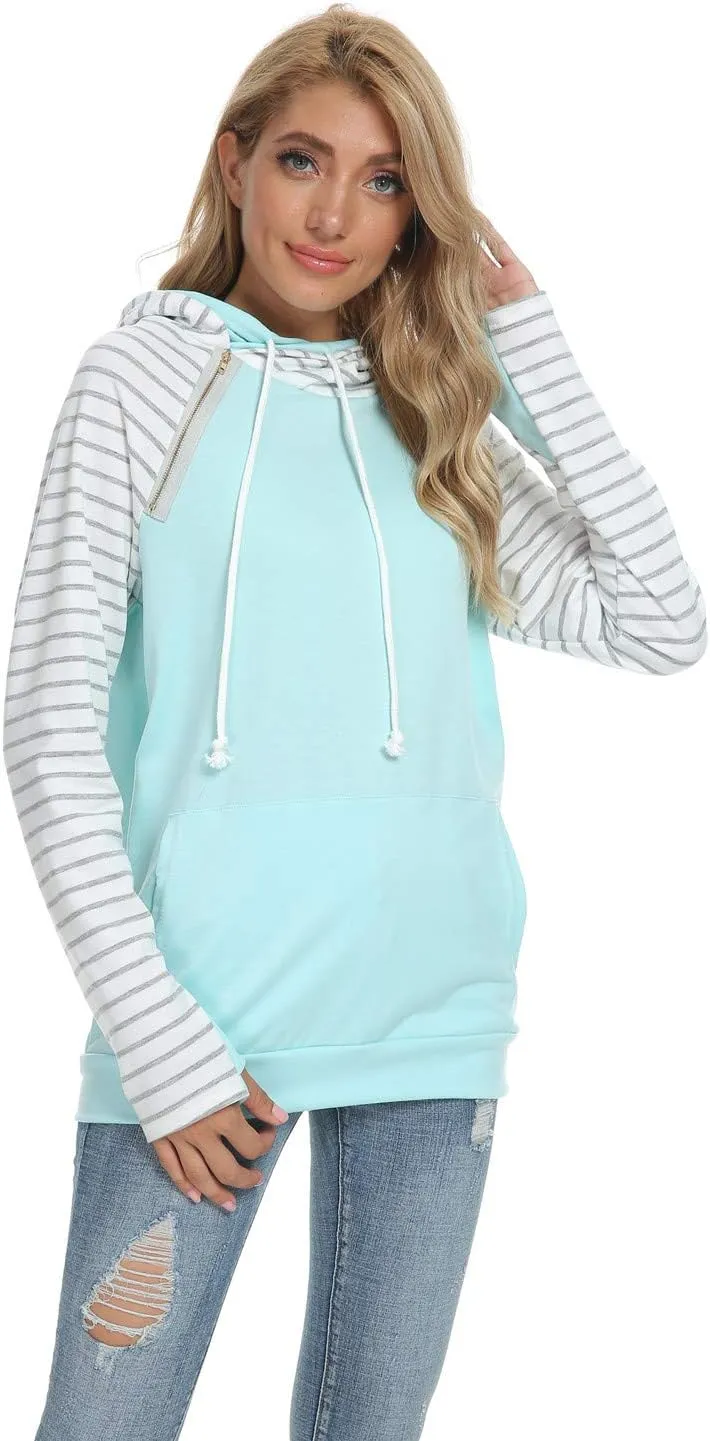 Barlver Women's Casual Hoodies Long Sleeve Sweatshirts Cowl Neck Drawstring Hooded Pullover Top with Pockets