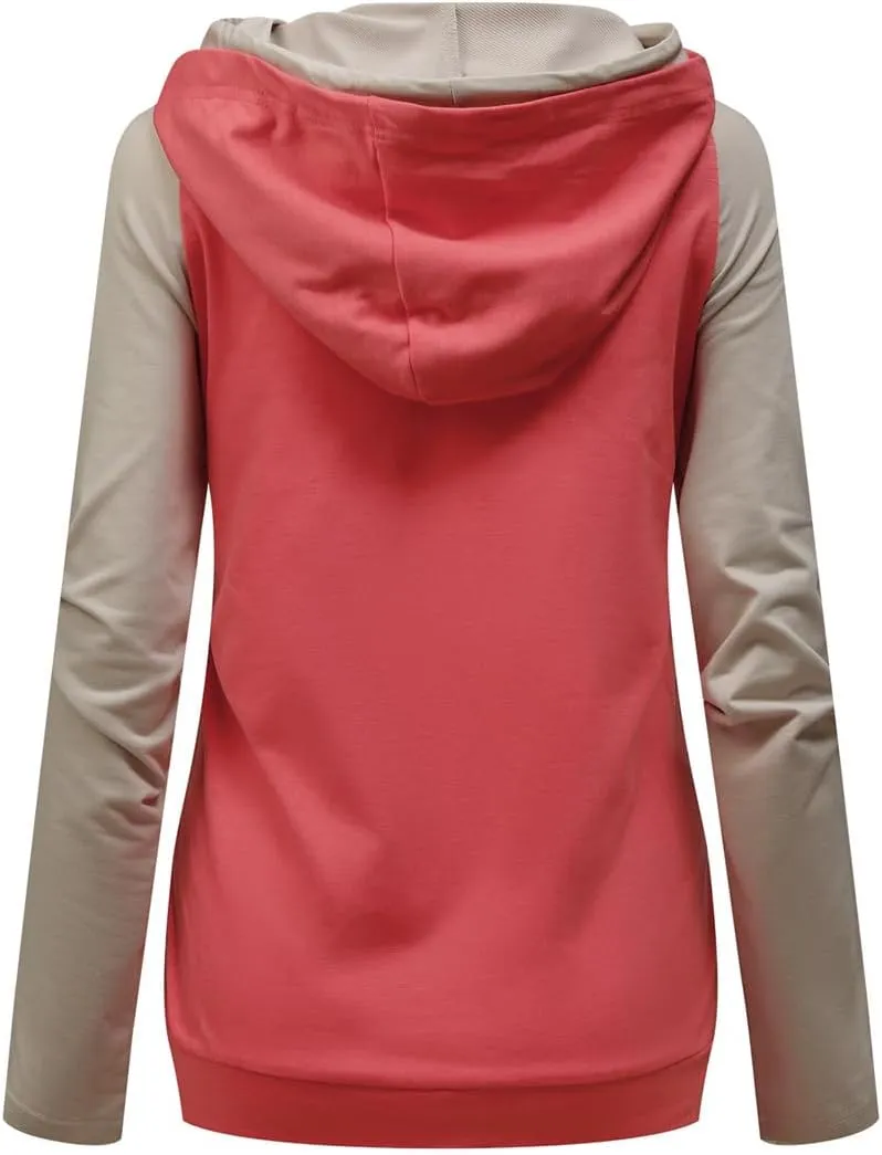 Barlver Women's Casual Hoodies Long Sleeve Sweatshirts Cowl Neck Drawstring Hooded Pullover Top with Pockets