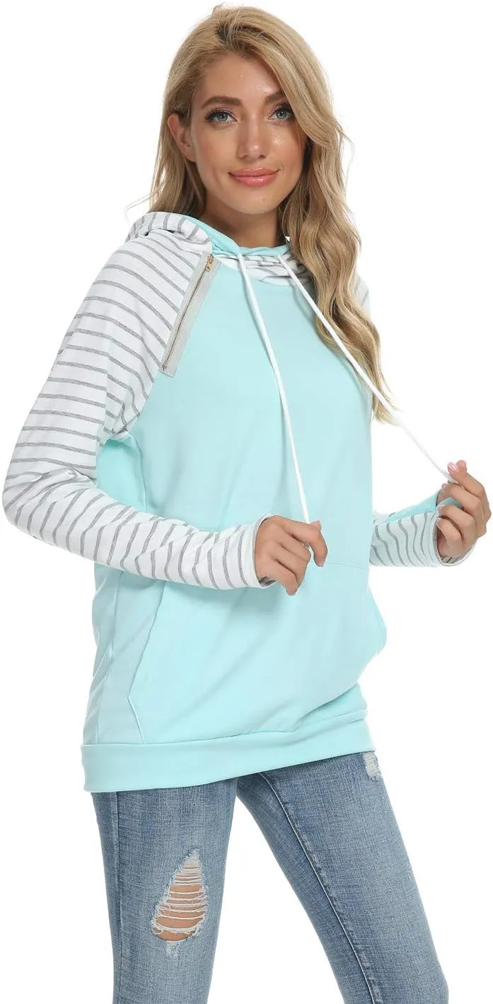 Barlver Women's Casual Hoodies Long Sleeve Sweatshirts Cowl Neck Drawstring Hooded Pullover Top with Pockets