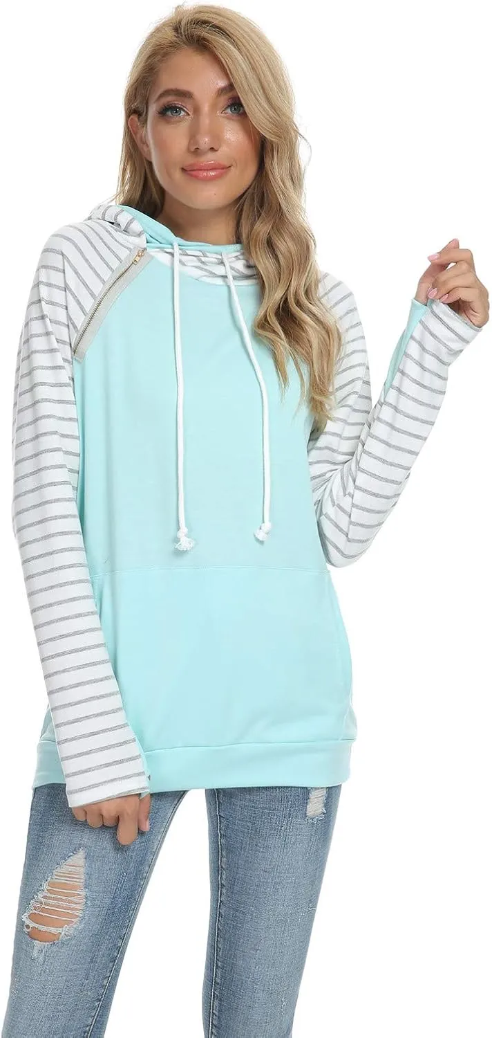 Barlver Women's Casual Hoodies Long Sleeve Sweatshirts Cowl Neck Drawstring Hooded Pullover Top with Pockets
