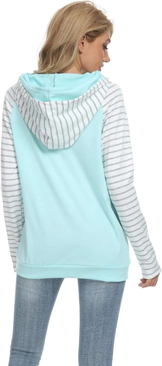 Barlver Women's Casual Hoodies Long Sleeve Sweatshirts Cowl Neck Drawstring Hooded Pullover Top with Pockets