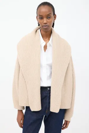 Beige Cashmere Wide Shawl Collar Cardigan