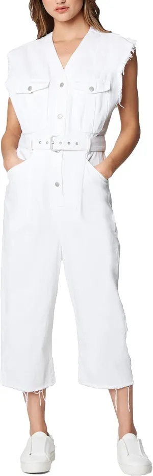 [BLANKNYC] womens Sleeveless Belted White Denim Jumpsuit, Stylish & Designer ClothingJumpsuit