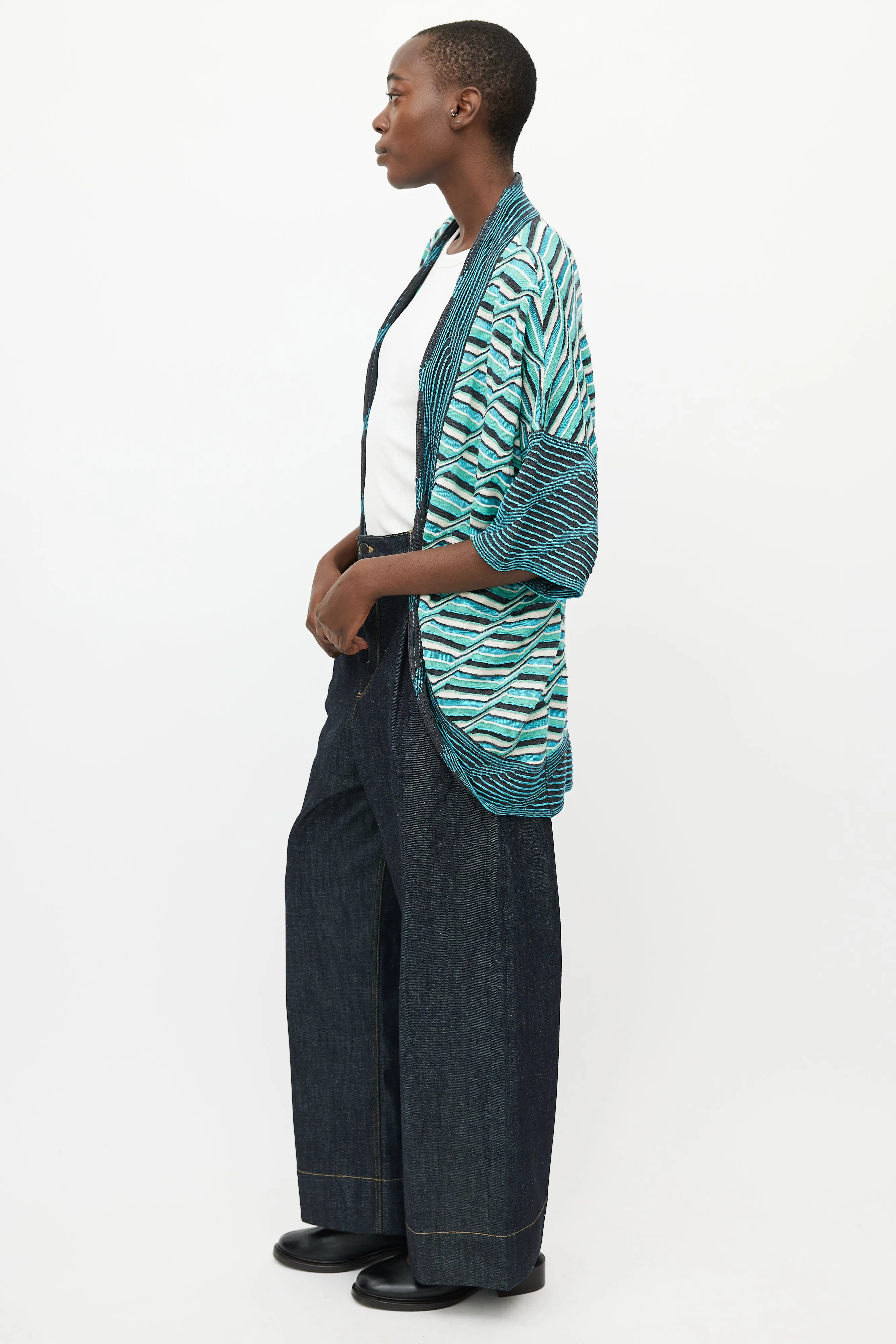 Blue & Green Knit Open Cardigan