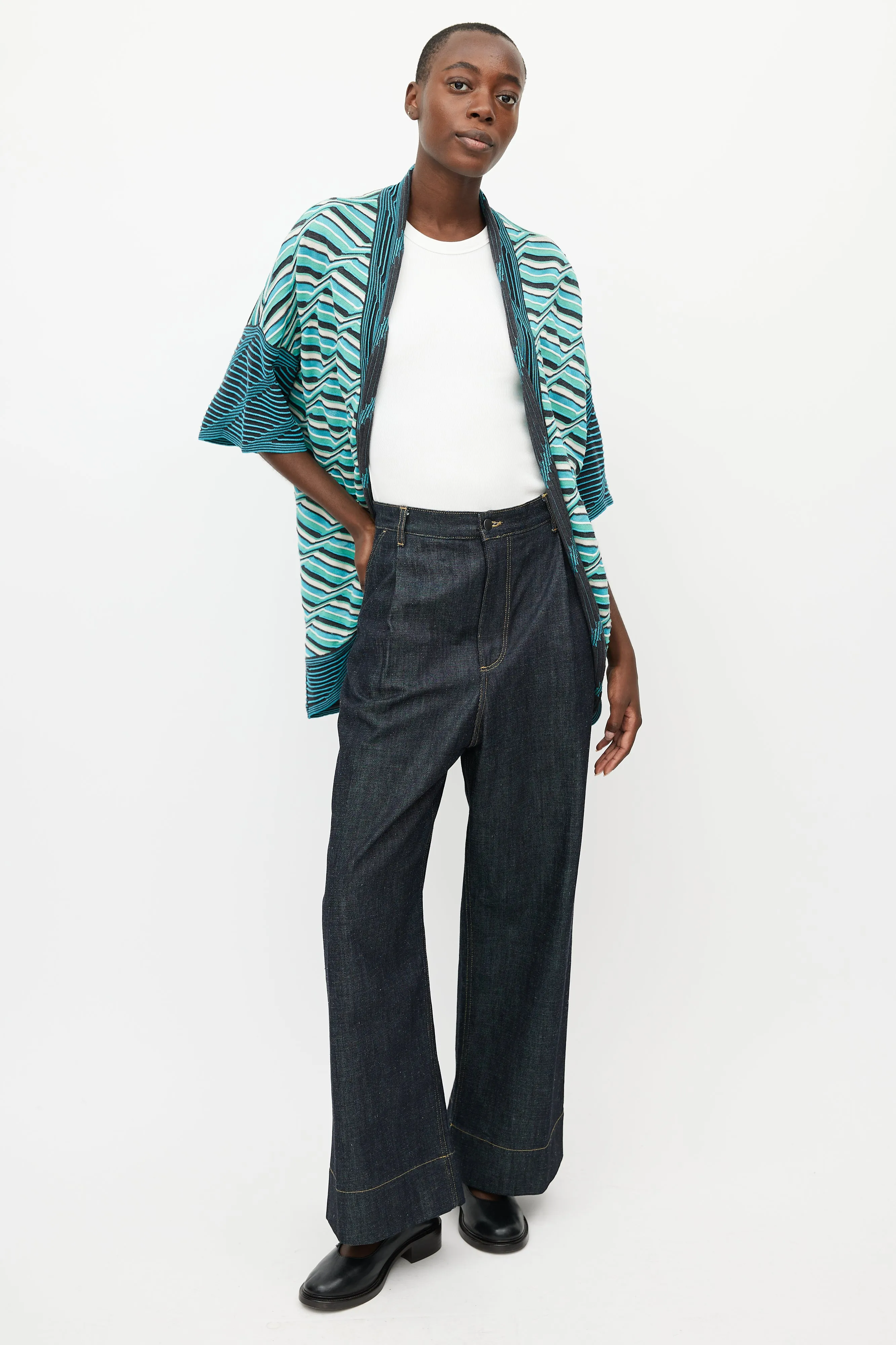 Blue & Green Knit Open Cardigan