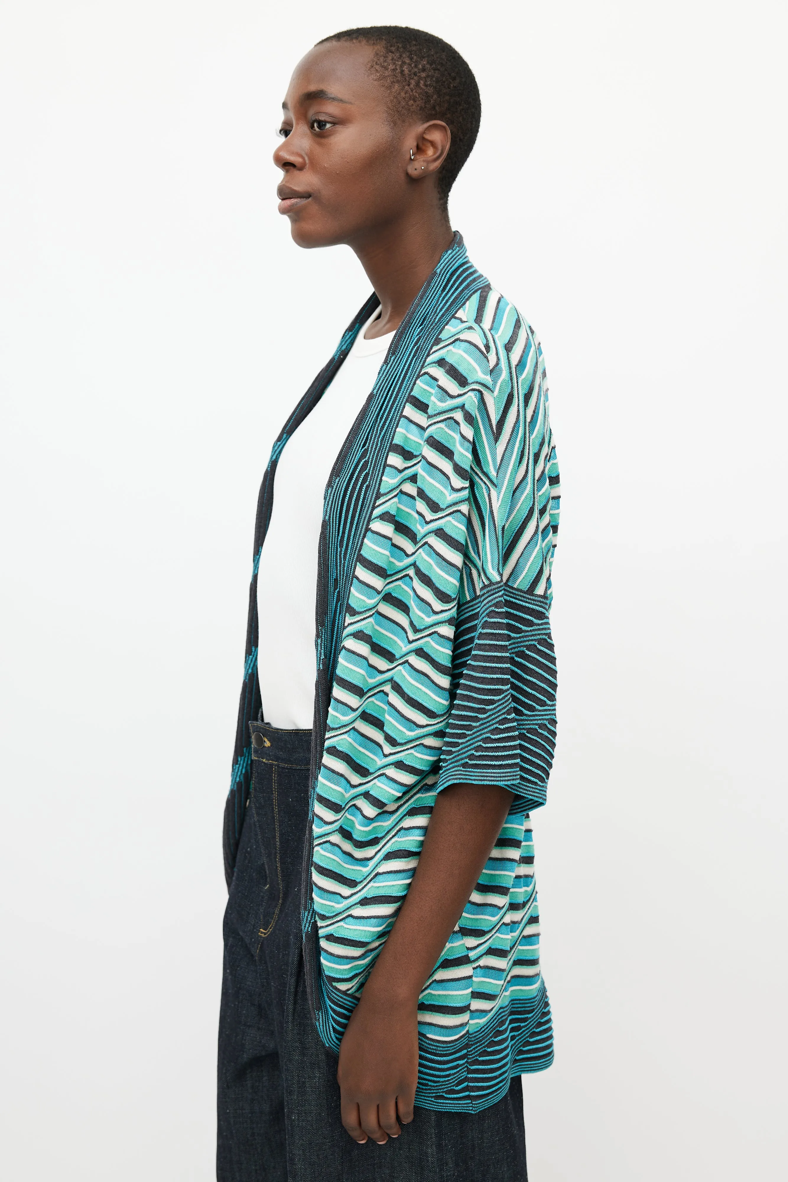 Blue & Green Knit Open Cardigan