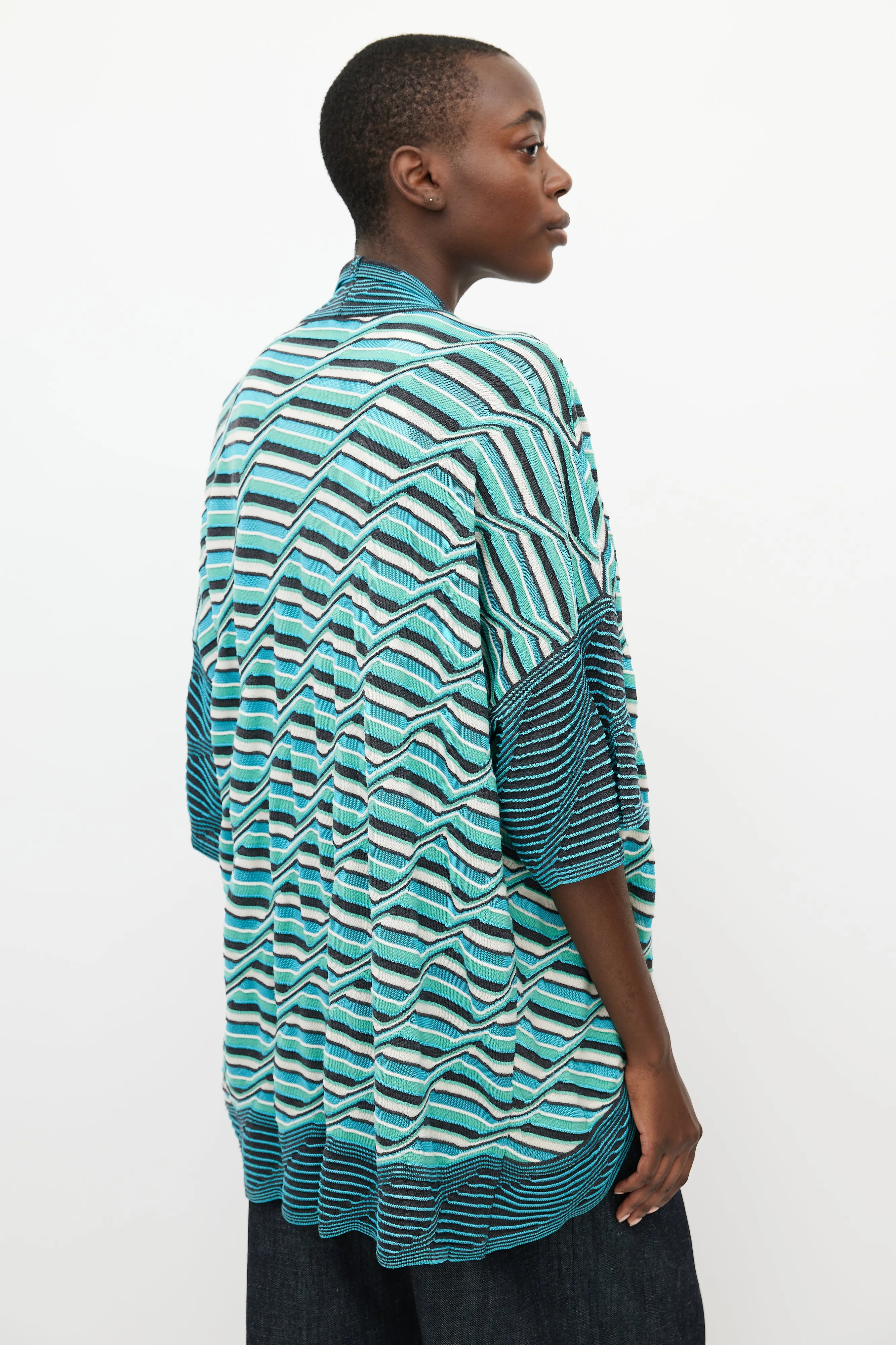 Blue & Green Knit Open Cardigan