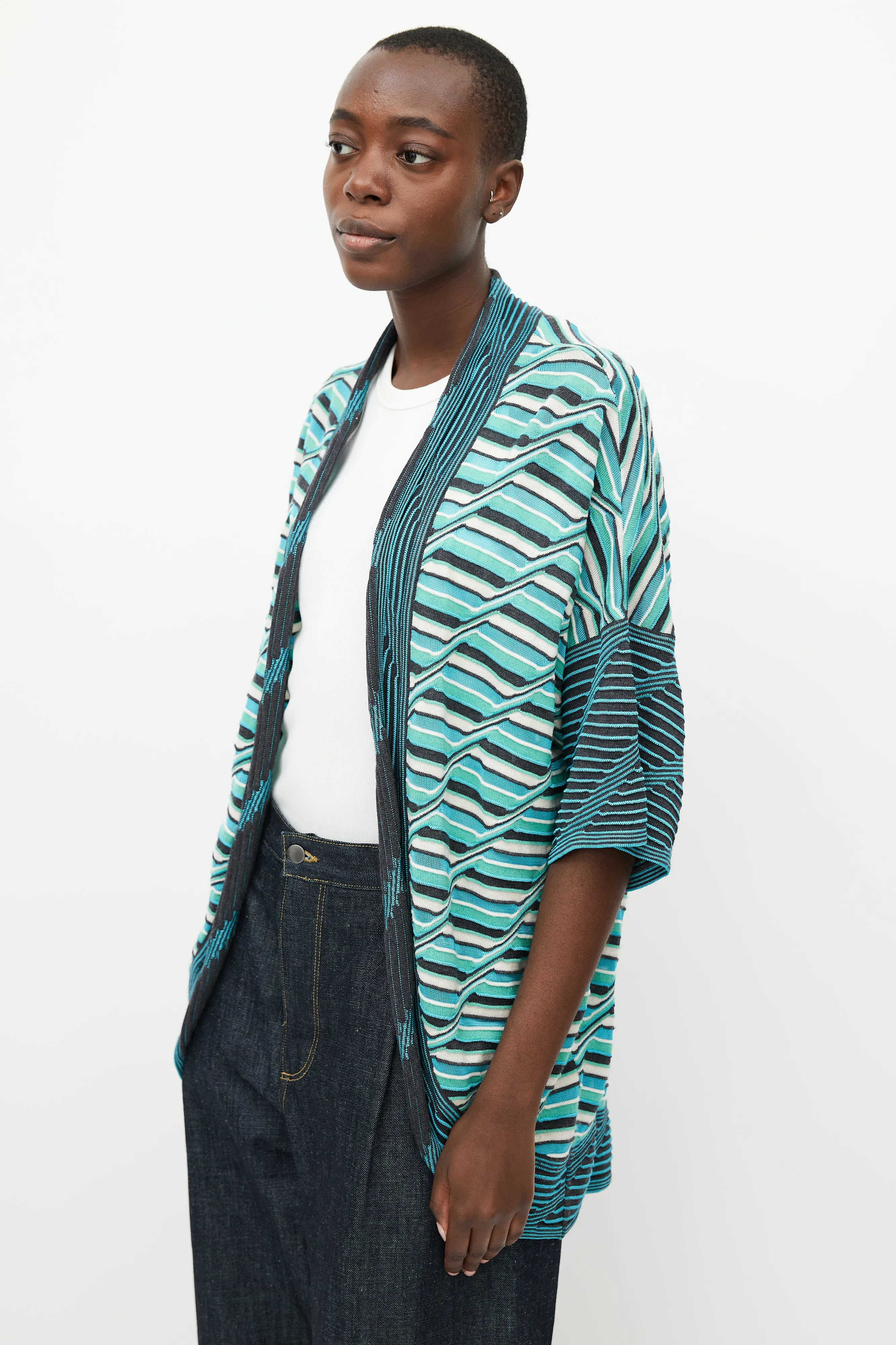 Blue & Green Knit Open Cardigan