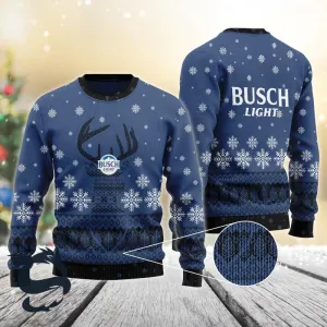 Blue Busch Light Reindeer Snowy Christmas Sweater
