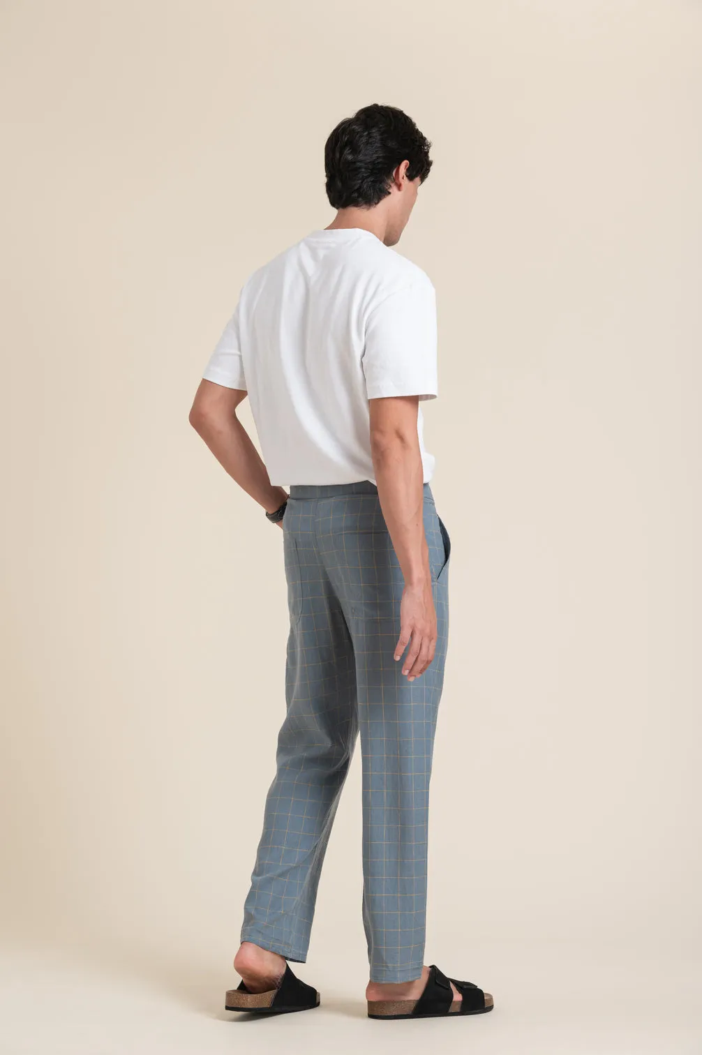 BLUE CHECK LINEN TROUSER