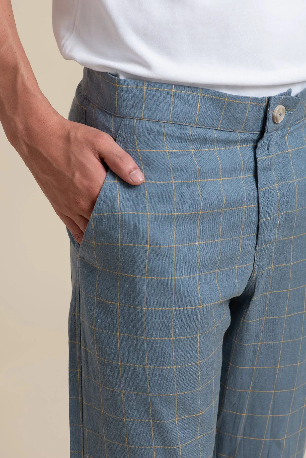 BLUE CHECK LINEN TROUSER