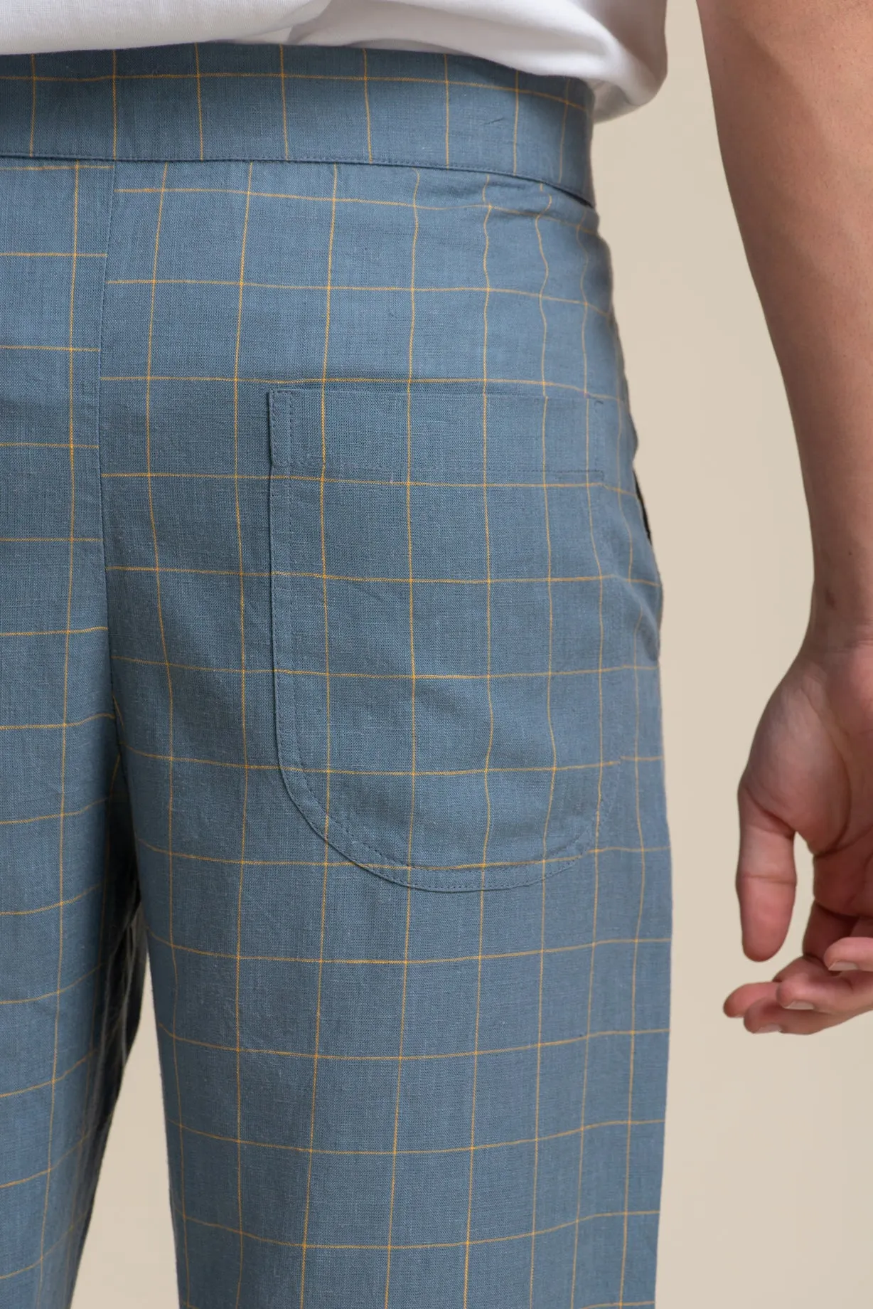 BLUE CHECK LINEN TROUSER