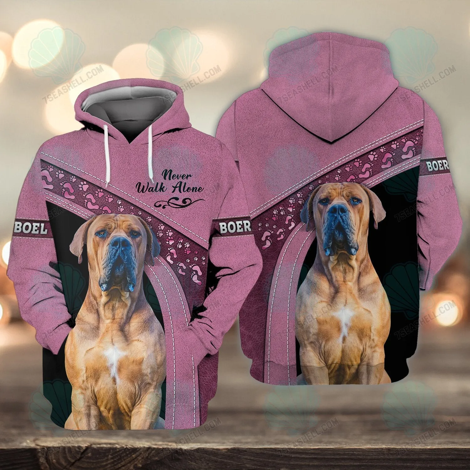 Boerboel Love Pink Never Walk Alone 3D Full Print Shirts, Christmas Dog Memorial Gifts for loss of Dog