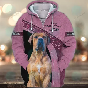 Boerboel Love Pink Never Walk Alone 3D Full Print Shirts, Christmas Dog Memorial Gifts for loss of Dog