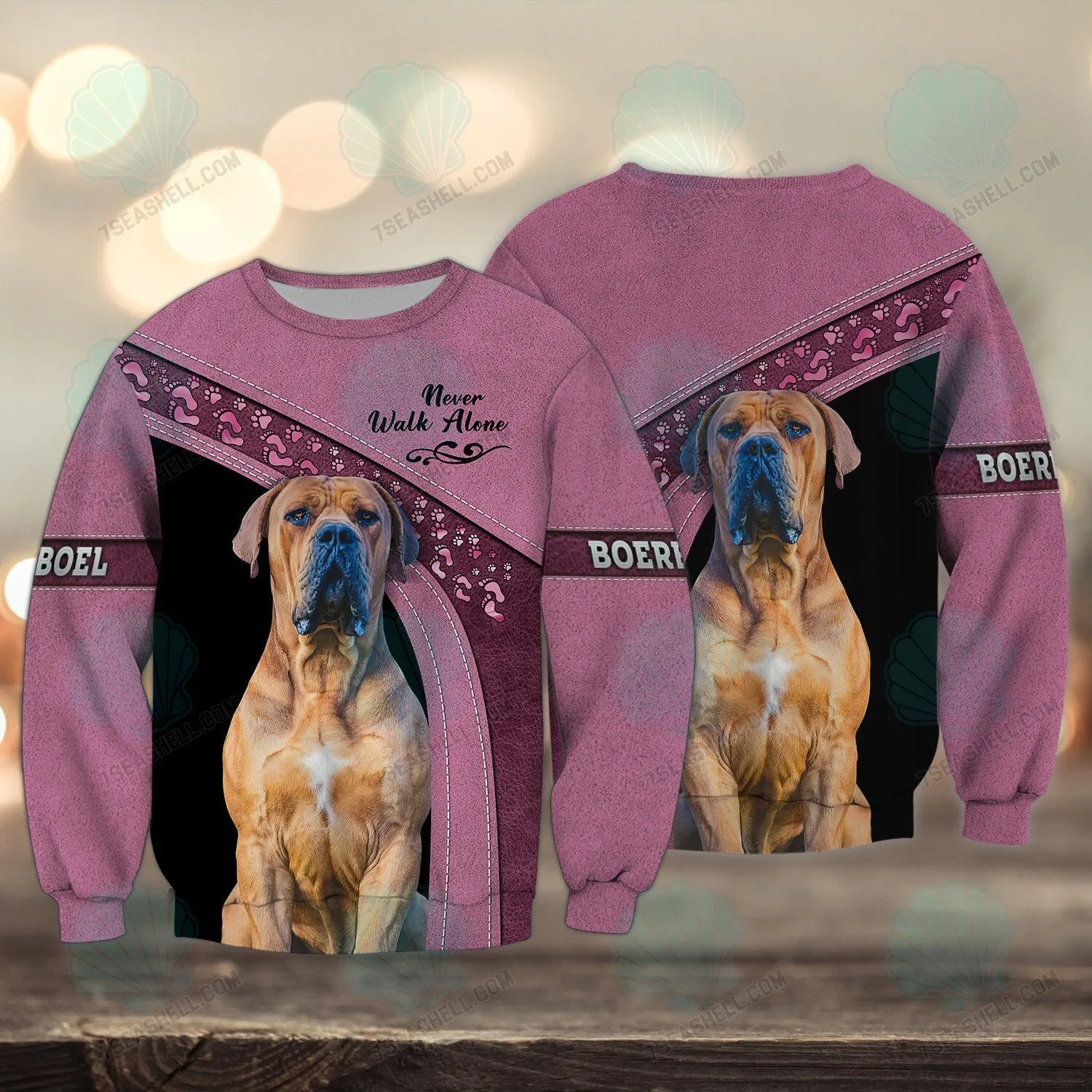 Boerboel Love Pink Never Walk Alone 3D Full Print Shirts, Christmas Dog Memorial Gifts for loss of Dog