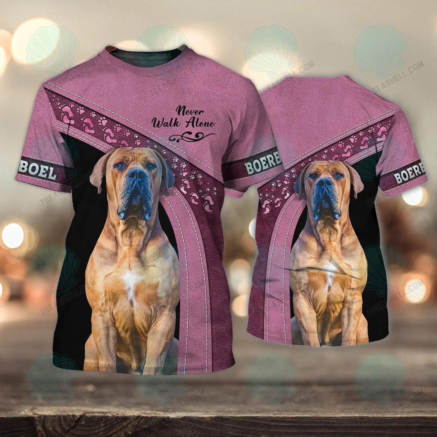 Boerboel Love Pink Never Walk Alone 3D Full Print Shirts, Christmas Dog Memorial Gifts for loss of Dog