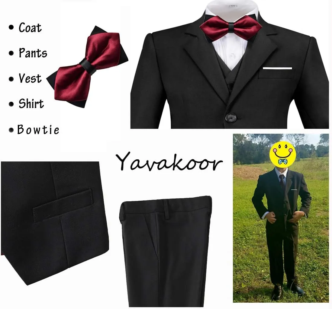 Boy Suits 5 Piece Slim Fit Suit for Kids Toddler Formal Set Wedding Ring Bearer Outfit
