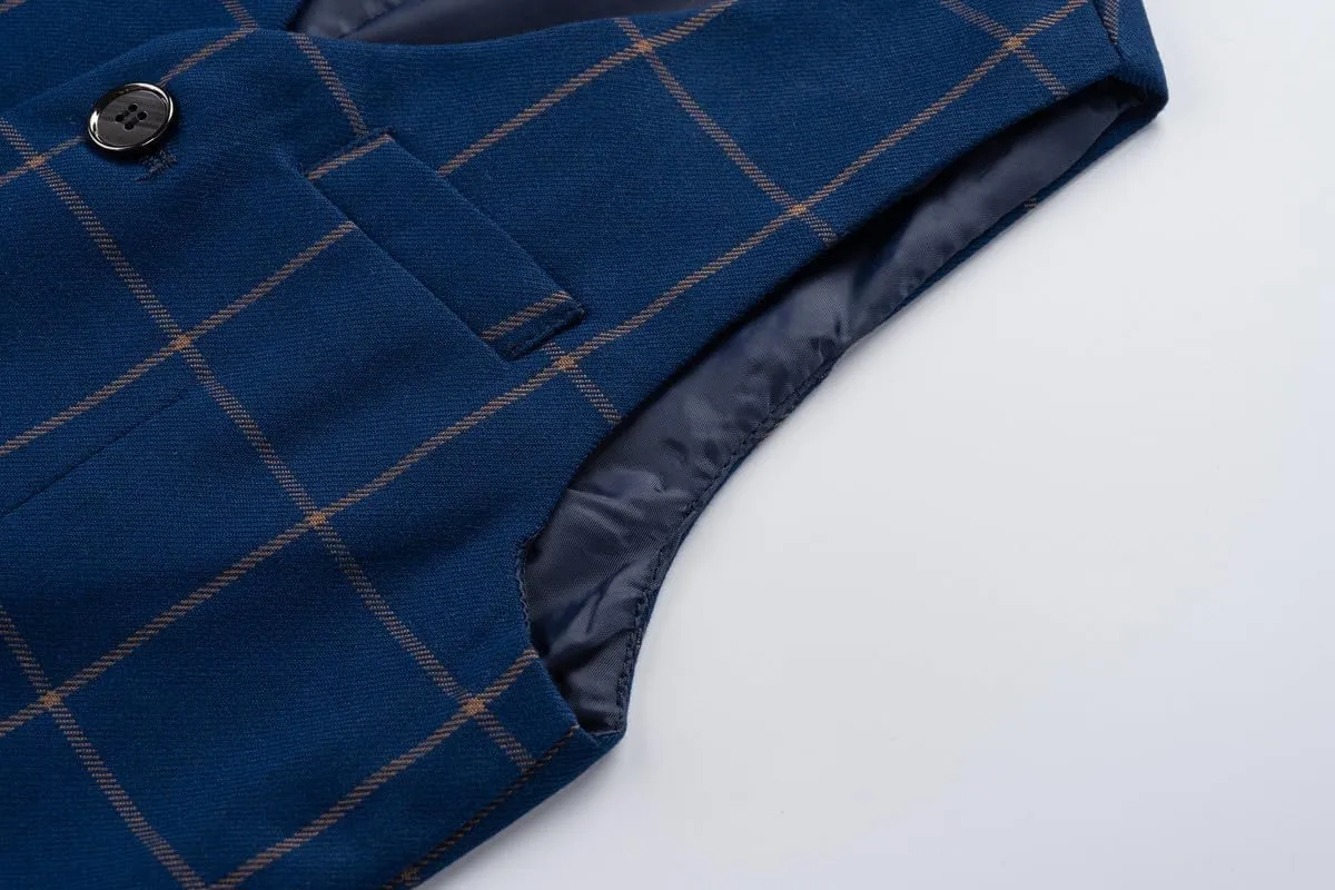 Boys Plaid Vest and Pants Check Formal Wedding Ring Bearer Outfit Tuxedo Dress Suits