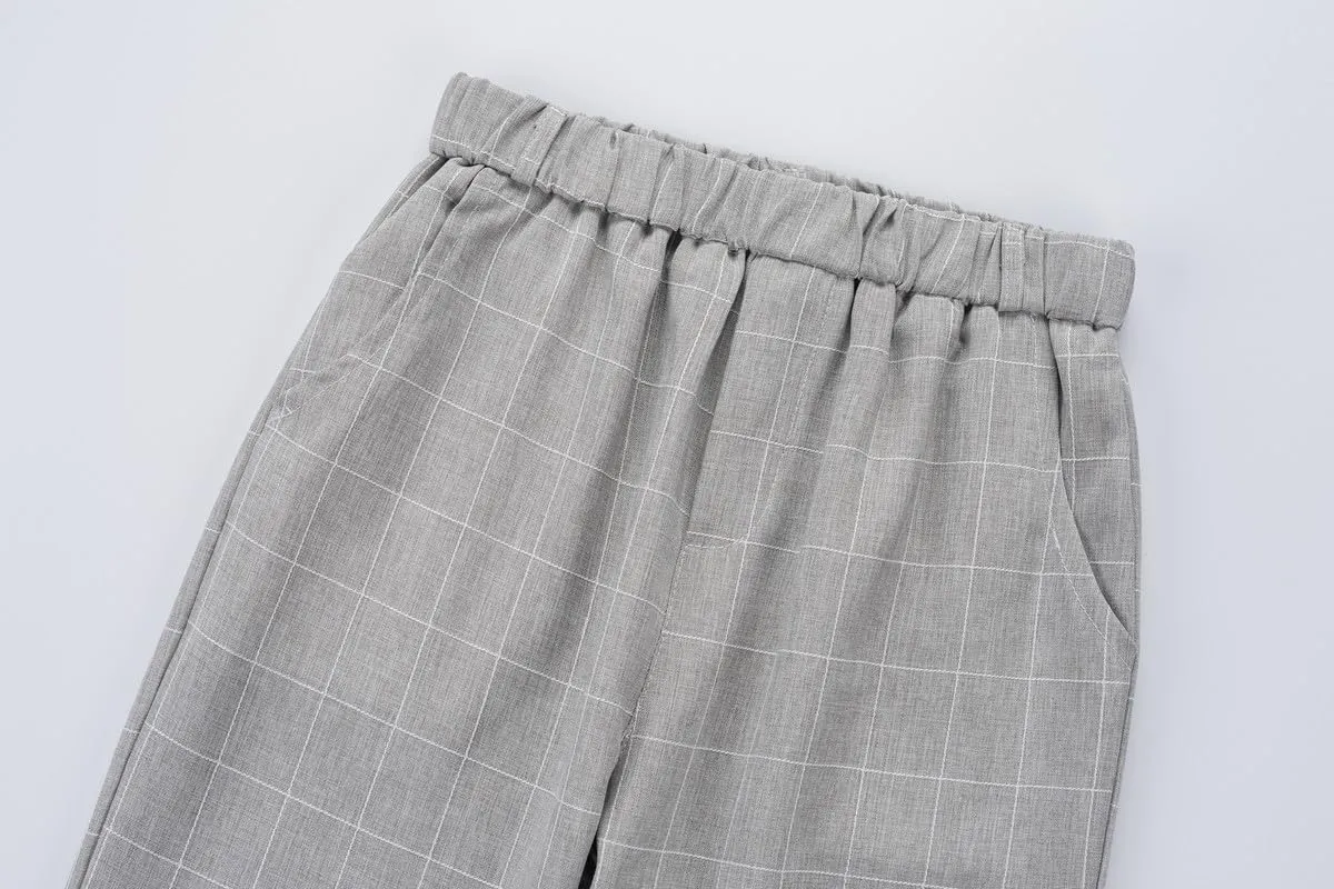 Boys Plaid Vest and Pants Check Formal Wedding Ring Bearer Outfit Tuxedo Dress Suits