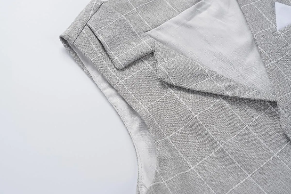Boys Plaid Vest and Pants Check Formal Wedding Ring Bearer Outfit Tuxedo Dress Suits