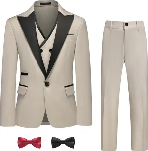 Boys Suit Set Slim Fit 4 Piece Formal Outfits Kids Suits Tuxedo Boys Vest Blazer Pants with Bow Tie for Wedding