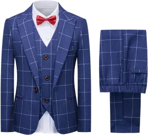 Boys Suits Set Plaid Blazer Vest Pants Single-Breasted Jacket Formal for Wedding Party Prom