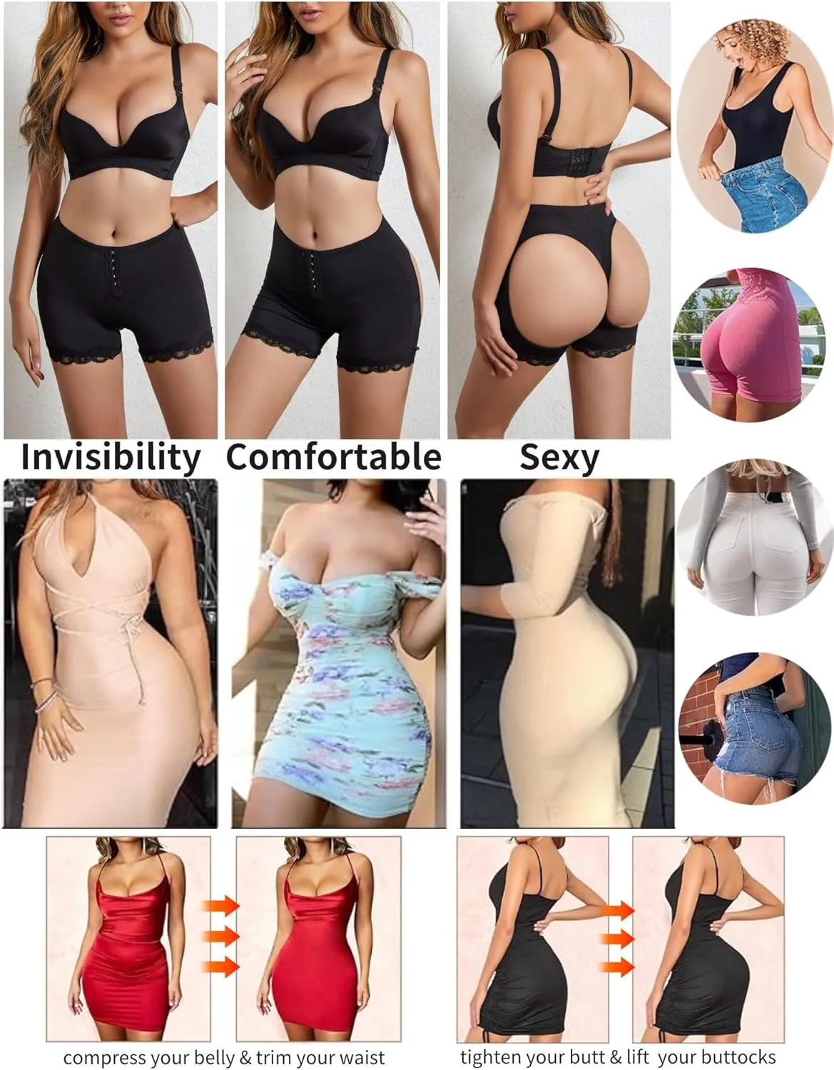 Butt Lifting Shapewear Underwear, Booty Lifting Shapewear Shorts Adjustable Tummy Control Butt Lift Shapewear