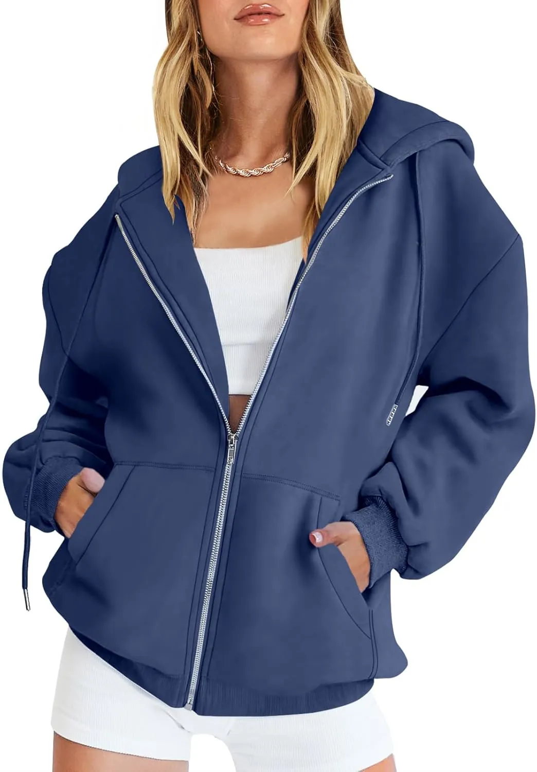 Caracilia Womens Zip Up Hoodies Oversized Long Sleeve Sweatshirts Casual Y2K Hoodie 2024 Fall Jacket with Pockets