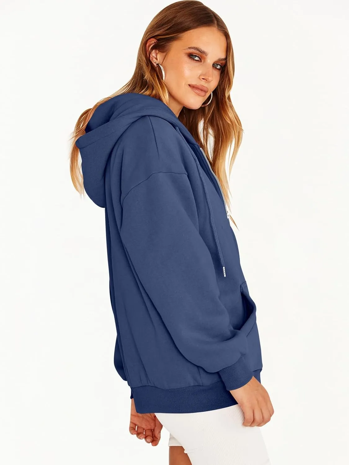 Caracilia Womens Zip Up Hoodies Oversized Long Sleeve Sweatshirts Casual Y2K Hoodie 2024 Fall Jacket with Pockets