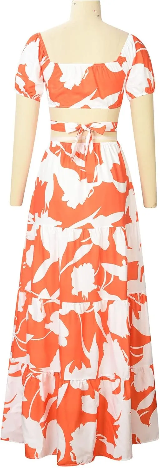 Casual Dresses for Women Off The Shoulder Boho Dress Summer Maxi Sundress Beach Hollow Out Tiered Sexy Flowy Dress