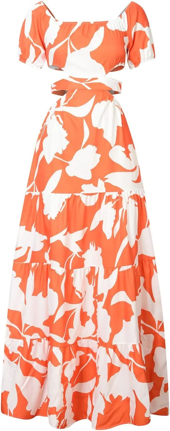 Casual Dresses for Women Off The Shoulder Boho Dress Summer Maxi Sundress Beach Hollow Out Tiered Sexy Flowy Dress