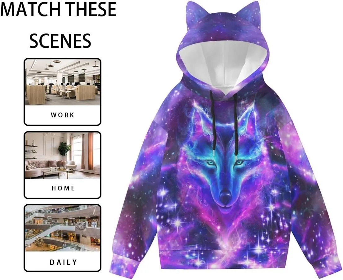 Cat Ear Hoodie For Women Teen Novelty Pullover Print 3D Cute Sweatshirt Long Sleeve Hoodies Girls
