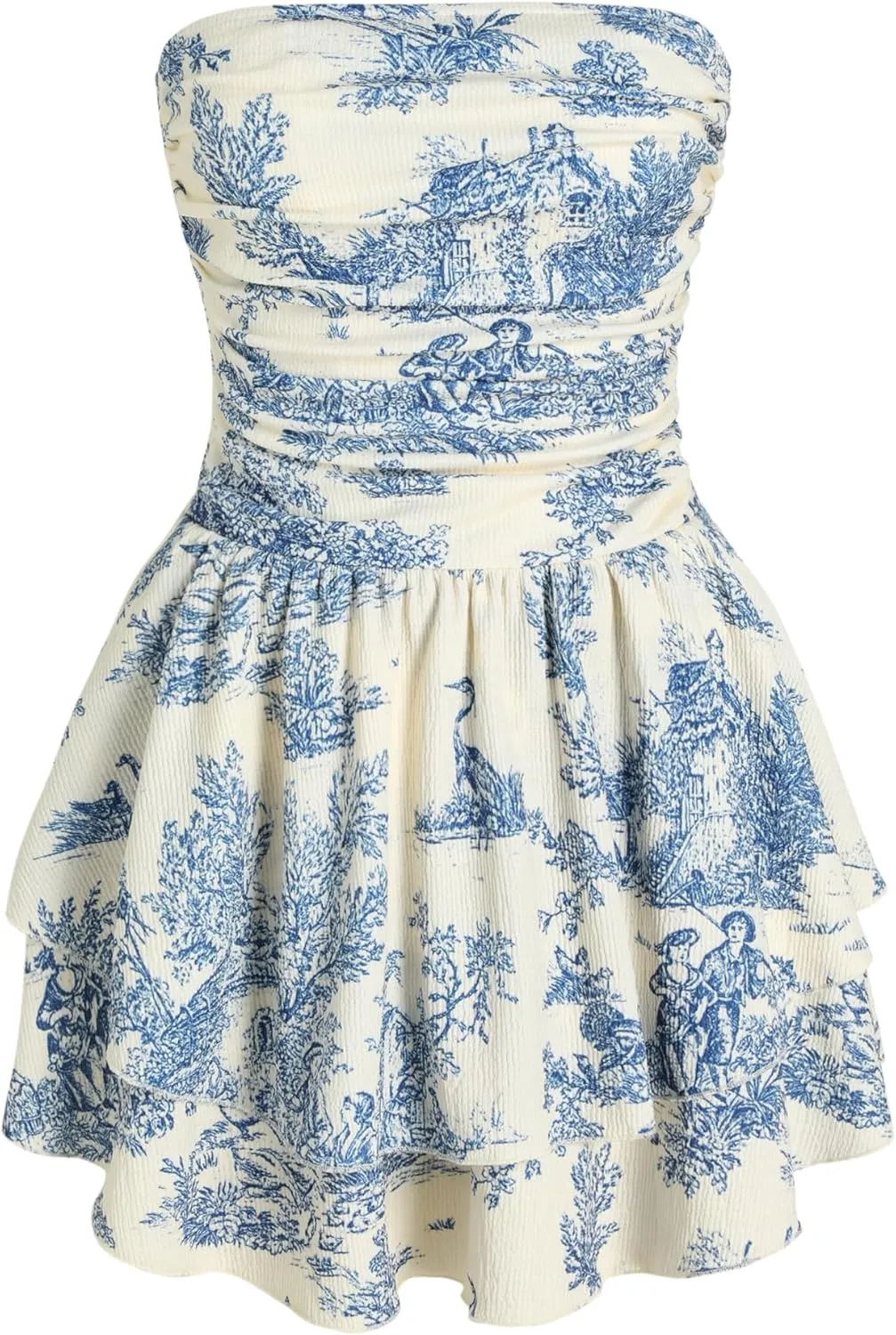 CIDER Women's Summer Cocktail Dress - Tube Ruched Ruffle Mini Dress