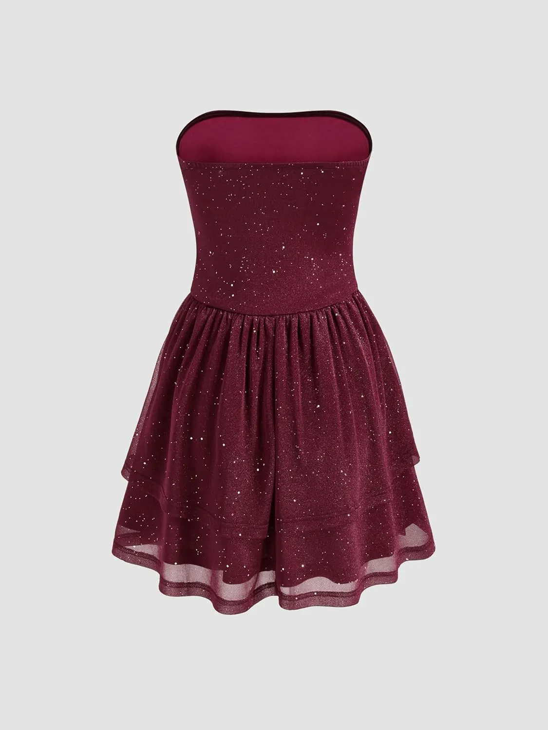 CIDER Women's Summer Cocktail Dress - Tube Ruched Ruffle Mini Dress