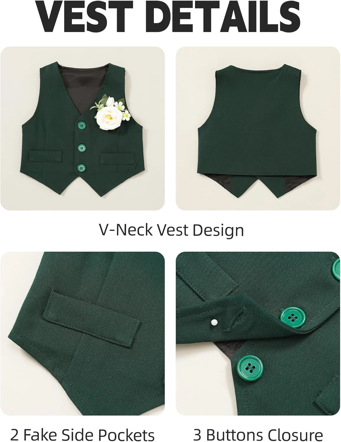 Coco&RARA Baby Boy Clothes Suits Infant Tuxedo Gentleman Outfits, Formal Dress Shirt Vest Corsage tie Pants Baby Suit Sets