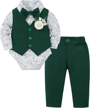 Coco&RARA Baby Boy Clothes Suits Infant Tuxedo Gentleman Outfits, Formal Dress Shirt Vest Corsage tie Pants Baby Suit Sets