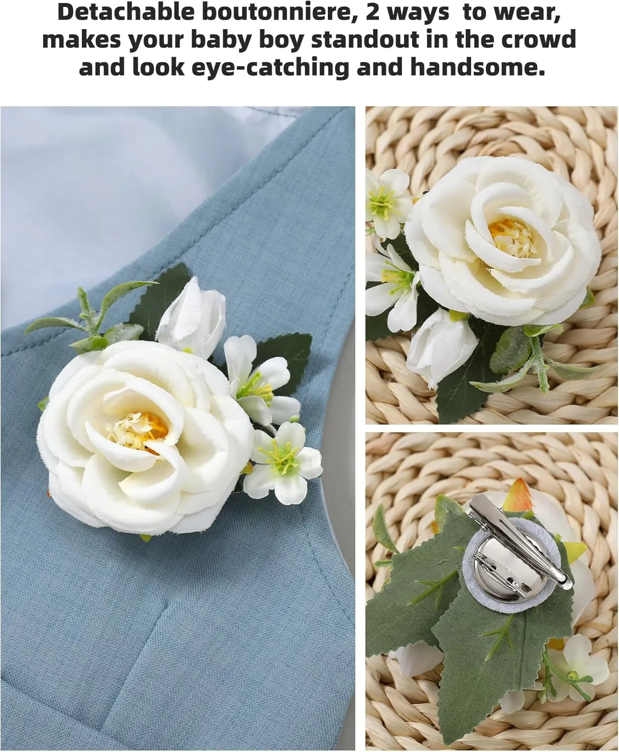 Coco&RARA Baby Boy Clothes Suits Infant Tuxedo Gentleman Outfits, Formal Dress Shirt Vest Corsage tie Pants Baby Suit Sets
