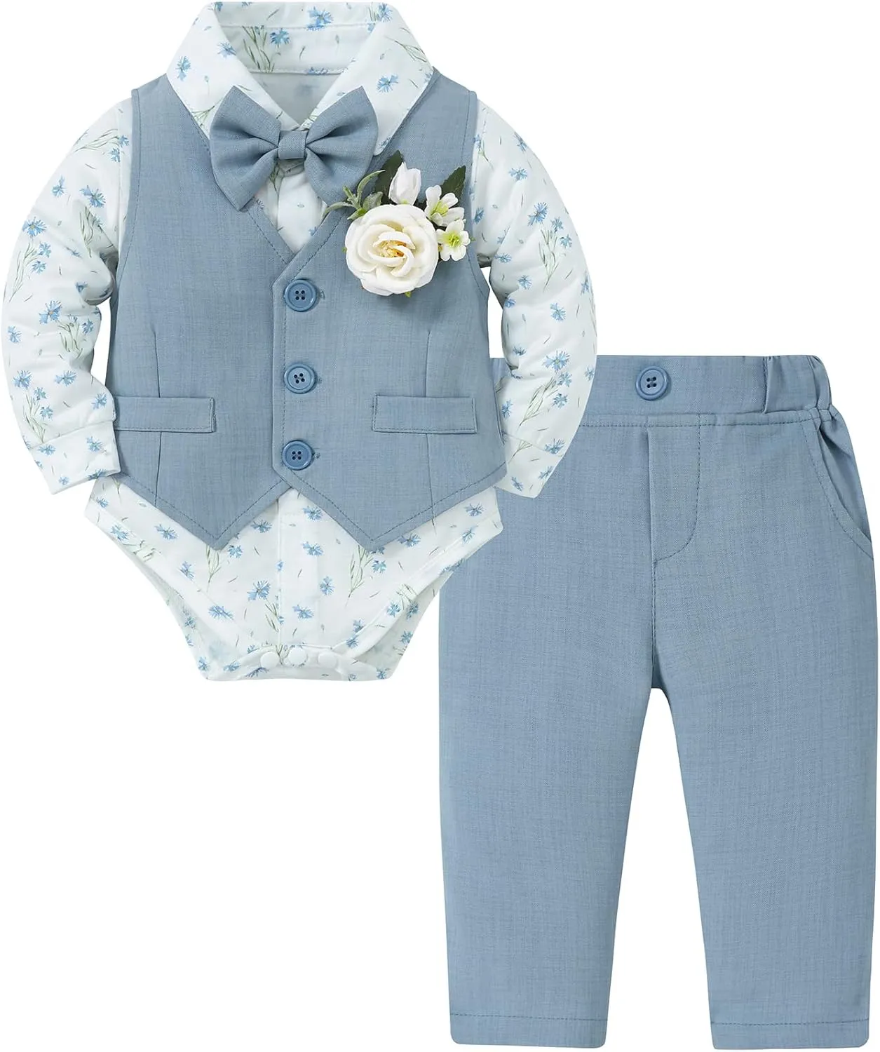 Coco&RARA Baby Boy Clothes Suits Infant Tuxedo Gentleman Outfits, Formal Dress Shirt Vest Corsage tie Pants Baby Suit Sets